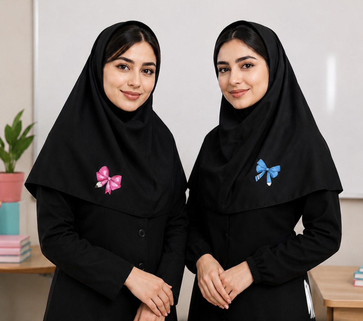 مقنعه طرح دار پاپیون چاپی